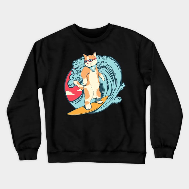 Cat surfing Crewneck Sweatshirt by sharukhdesign